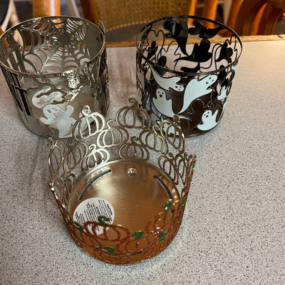 Three Halloween Bath and body works  3 wick candle holders